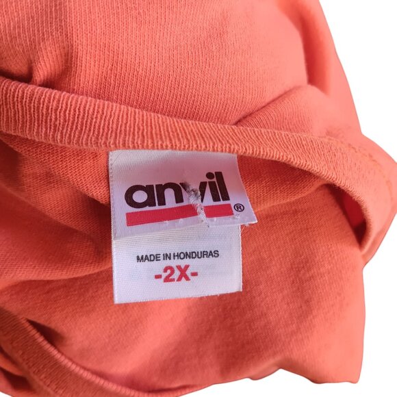 2XL Vintage T-shirt 90's Anvil Coral Pink Pocket Bleach Stains Grunge Skater - Picture 3 of 7